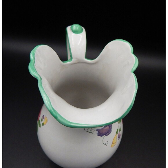White Flowered Ceramic Water Pitcher Jug Transferware 9 Inch Vase - Picture 5 of 9